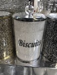 Biscuit Jar White Crushed Crystal Diamond Barrel Diamante Holder Storage Tin