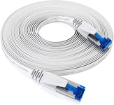 Cable Ethernet Plat, particulièrement Flexible 2 m (CAT7, Câble LAN/câble réseau, 10 Gbit/s, fiche RJ45, adapté à la Pose, pour Une Vitesse de Fibre maximale, Blanc)