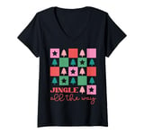 Womens Christmas Jingle All The Way Xmas Holiday Checkered Stars V-Neck T-Shirt