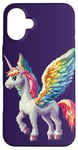 iPhone 16 Plus Magical Winged Unicorn in Retro Pixel Art for Kids Children Case