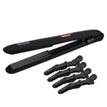 REVAMP Progloss Digital Ceramic Straighteners + Hair Sectioning Clips - Slim, Lightweight,Salon Professional Straightening and Curling Hot Iron Styler for All Hair Type, Adjustable Temperature - Black