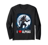 Funny Cringe Werewolf Wolf Meme I Heart Alphas I Love Alphas Long Sleeve T-Shirt