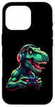 Coque pour iPhone 16 Pro Gaming Dinosaurs- Le T-rex joue aux jeux vidéo