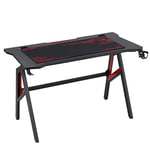 HOMCOM Bureau Gaming Bureau Gamer Bureau Informatique Bracket Casque Porte-gobelet Passe-câbles Tapis de Souris Inclus métal MDF Texture Fibre Carbone Rouge Noir