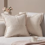 Topfinel Housse Coussin Canapé 35x35 Taie Oreiller Lot de 2 en Velours Côtelé Beige à Motif Croisé Decoration Chambre Salon de Jardin Fauteuil Chaise Lit Boheme Scandinave