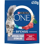 PURINA ONE Bifensis Chat Stérilisé Croquettes au Boeuf pour Chats Adultes Sac de 450g | Lot de 10