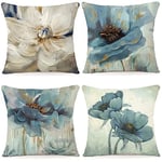 ZWJD Lot de 4 Housse Coussin 45x45 Florale Peinture à l'aquarelle Housses de Coussin Décoratives en Coton Lin Taie Oreiller de Canapé Housse De Coussincarré pour Lit Voiture De La Maison Canapé