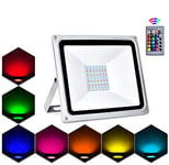 LED Floodlight Outdoor 50W, Lacyie Colorful Changing Flood Lights with Remote Control, Timing, 4 Modes, IP65 Waterproof for Garden, Yard, Warehouse, Square