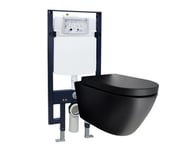 WC suspendu noir Toilettes bâti-support pack économique, B-8030, plaque de déclenchement Modèle 4112 blanc mat