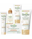 Simple Womens Protect and Glow Set of Face moisturiser, wash and Clay Mask - Blue - One Size