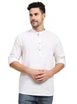 SKAVIJ Homme Coton Kurta Indian Casual Chemise (Blanc, Large)