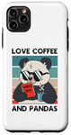 Coque pour iPhone 11 Pro Max Ours panda amusant buvant du café vintage coucher de soleil