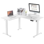 WOLTU Bureau Assis Debout Électrique en L 140x120cm, Bureau Réglable en Hauteur avec 4 Contrôles de Mémoire, Table d'angle Blanc avec Support d'Écran et Crochets pour Écouteurs, TS178ws