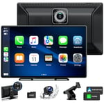 Lamto sans Fil A-pple Carplay Android Auto,Autoradio Portable 9 Pouces avec Dashcam Avant 2,5K,Caméra de Recul 1080P,Stéréo de Voiture avec Bluetooth/Assistant Vocal/Lien Miroir/AUX/FM/64G TF Carte