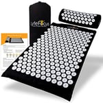 LyfeFocus Acupressure Mat & Pillow Set with Travel Bag - Cushioned Spike Acupuncture Massage Mat - Back, Neck & Shoulder Pain Relief - Ease Muscle Tension & Stress - Ideal Wellbeing Gift (Black&White)