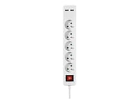 Nedis Exso515ufswt - Effektband - Ac 230 V - 3500 Watt - Utgångskontakter: 5 (2 X Usb, 5 X Strömtyp F) - 1.5 M Sladd - Frankrike - Vit