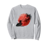 Cute Japanese Samurai Warrior Japanese Dragon, Cool Red Moon Sweatshirt