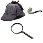 thematys Détective Costume Set | Sherlock Holmes | Deerstalker | Chapeau Casquette | Sifflet | Loupe | Détective | Ensemble de Costumes | Mardi Gras | Carnaval | Halloween | Cosplay | Fête (Style002)