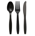 150 x Black Plastic Cutlery Set 50 Forks 50 Spoons 50 Knives Reuseable Catering