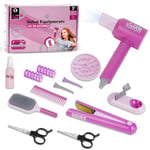 HOTUT Hair Styling Set For Girls, Realistic Girl Beauty Salon Playset Hair Styling Set with Battery Operated Blow Dryer Straightener Scissors Stylist Accessories, Pretend Play Toys for Girls Age 3-8