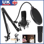 UK USB Condenser Microphone Kit Sound Studio Recording Podcast Mic for PC/Laptop