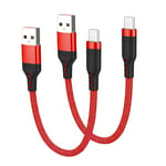 Short USB C Cable 0.3m 2 Pack, USB A to USB Type C Fast Charging Charger Lead Nylon Braided Compatible with Samsung Galaxy S20 S10 S9 S8 Plus Note 10 9 8 (Red)