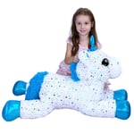 Grande Peluche Licorne Blanc 75cm Poney Magique Cheval Avec Ailes Couché Glitter