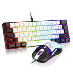 RedThunder 60% Ensemble Clavier et Souris 2-en-1 Gamer, AZERTY FRANÇAIS, Mini Clavier Ultra-Compact Rétroéclairé RGB 62 Touches, Souris Légère 6 Boutons 7200 DPI pour PC Mac PS5 Xbox (Blanc-Noir)