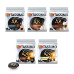 Tassimo, Assortiment de 64 Dosettes Café L'OR, Compatibles avec les machines, XL Classique/Intense, Espresso Fortissimo, Cappuccino, Latte Macchiato, Lot de 5 packs