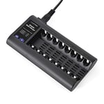 LLOYTRON Slimline 8 x AA / AAA Multi-Charger for NiMh / NiCd Rechargeable Batteries ? Charge 2 / 4 / 6 or 8 Batteries at Once ? B1507 - Black