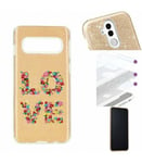 Coque Galaxy S10E glitter paillettes dore love fleur multi