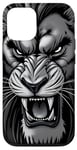 Coque pour iPhone 12/12 Pro Majestic Lion rugissant féroce œuvre d'art noir et blanc