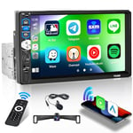 Hikity CarPlay sans Fil Autoradio 1 Din Android Auto Wireless avec EQ, 7 Pouces Poste Radio Voiture Bluetooth 1 DIN écran Tactile Mirror Link Commande Vocale SWC AUX USB + Caméra de Recul