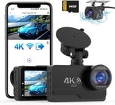 4K/2K+1080P Dashcam Voiture Avant Arrière,WiFi Dash cam avec Carte SD 64G,Angle de 170°,Dashcam Voiture G-Sensor,Camera Voiture APP Control,WDR Night Vision,Mini cam Support 256GB Max