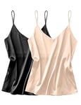 Ekouaer Camis et Débardeurs Femme Satin Caraco Soie Col V Maillot de Corps à Bretelles Spaghetti Réglable Blouse Haut T-Shirt Cami Tops