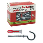 fischer Duopower 541743 Lot de 25 chevilles avec œillet ouvert Grigio/Rosso 6 x 30 mm