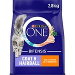 Purina ONE Adult Dry Cat Food Coat & Hairball, Rich in Chicken 2.8kg , Pack of 4