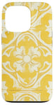 Coque pour iPhone 13 Pro Carrelage floral jaune avec détails ornementaux