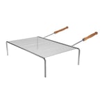 RUECAB - Grille de Barbecue Simple, Grille Barbecue rectangulaire, Grille BBQ 68x40 - Grille Simple - sur Pieds - Manche en Acier - Poignée en Bois d'acacia - Dimensions: 68 x 40 x 15 cm