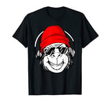 Monkey Red Cap Sunglasses Headphones Retro Hipster DJ Gifts T-Shirt