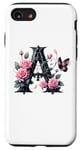 iPhone SE (2020) / 7 / 8 Letter A Initial Floral Monogram Rose Pink Flower Butterfly Case