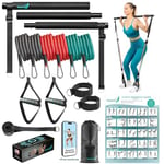 Kit de Barre de Pilates avec Bandes de résistance – 6 Bandes de résistance, Barre d'exercice à 3 Sections avec Sangle réglable, Ancre de Porte, Boucles de Pied et Sangle de Cheville – Équipement