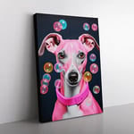 Whippet Bubble Gum Painting No.2 Canvas Print for Living Room Bedroom Home Office Décor, Wall Art Picture Ready to Hang, 76x50 cm (30x20 Inch)