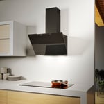 Airforce F212 80cm Wall Mounted Cooker Hood with Soft Push Button Controls, Integra ready-Black Glass Finish