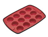 MasterClass Smart Silicone Mini Muffin Tray with 12 Holes, Oven Safe LFGB Grade Silicone, 29 x 20 cm, Red/Black