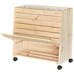 Wagner GreenFAMILY - Jardinière surélevée Mobile - GreenBOX L - Bois Tendre Massif, FSC®, Naturel, 79 x 80 x 43/33 cm, 4 roulettes, 2 Freins, volet de Rangement, Sac à Plantes Inclus - 25013101