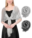 FEOYA Chale Femme Mariage à Franges Wrap Écharpe Foulard Scintillants 2 Pièces pour Robe De Soirée Mariage Mariée Cérémonie B1