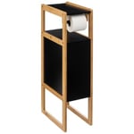 Meuble dérouleur papier WC avec réserve, noir et bambou, 5Five Natureo