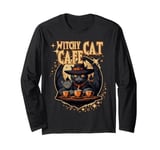 WITCHY CAT CAFE cute Halloween witch cats having coffee Long Sleeve T-Shirt