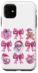 iPhone 11 Preppy Pink Christmas Santa Gingerbread & Disco Ball Bow Case